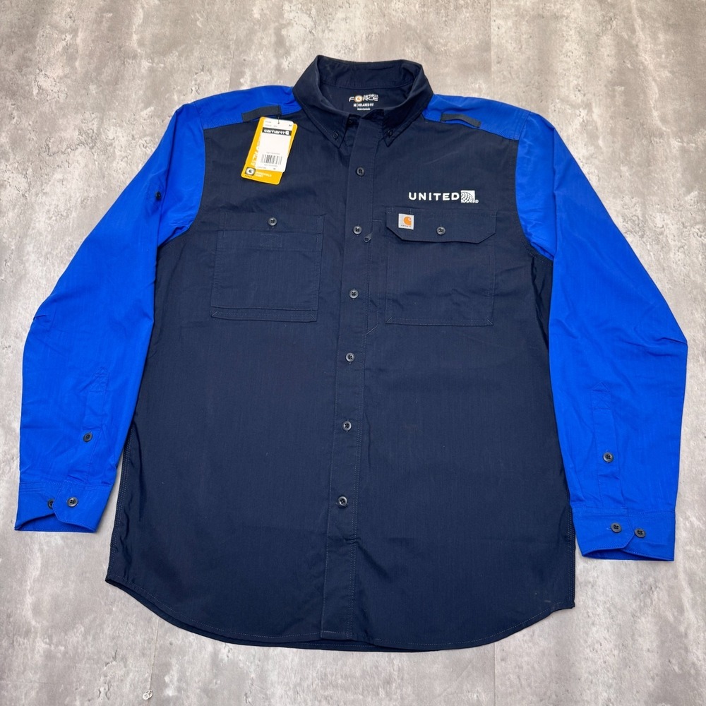 Carhartt United Airlines Button Down Shirt Mens M Blue Work Employee Uniform NWT